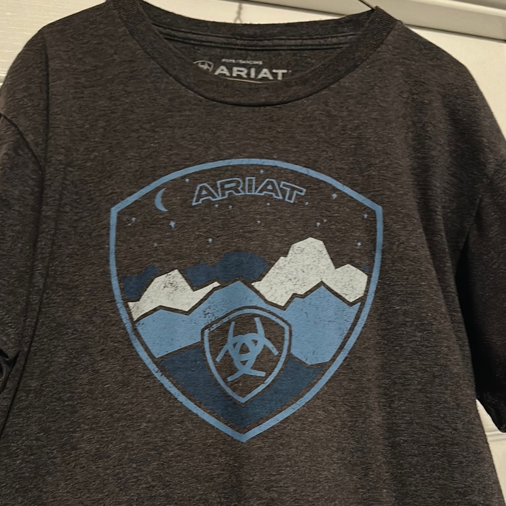 Ariat Gray and Blue Short Sleeve Tee with Mountain Graphic